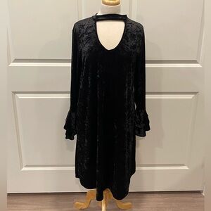 Vintage Black Velvet‎ Mini Dress Large Bell Sleeve Whimsy Goth Choker Grunge 90s